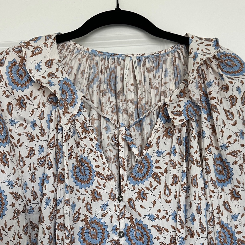 Anthropologie Blue and Brown Floral Blouse - Picture 5 of 6